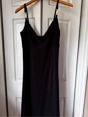 White House Black Market Black Slip Dress with Gold Accent Straps